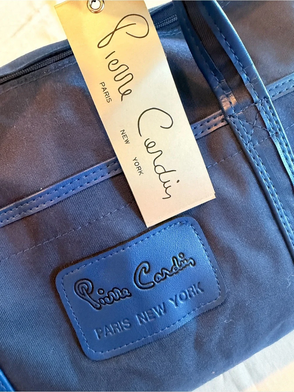 Vintage 1970s RARE NWT Pierre Cardin Blue Canvas Round Tote Duffle Bag